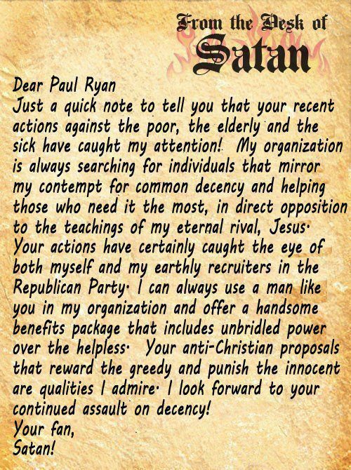 Paul Ryan satan letter